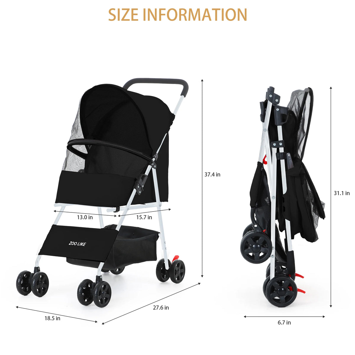 Folding Pet Stroller with Storage Basket, Black I462976