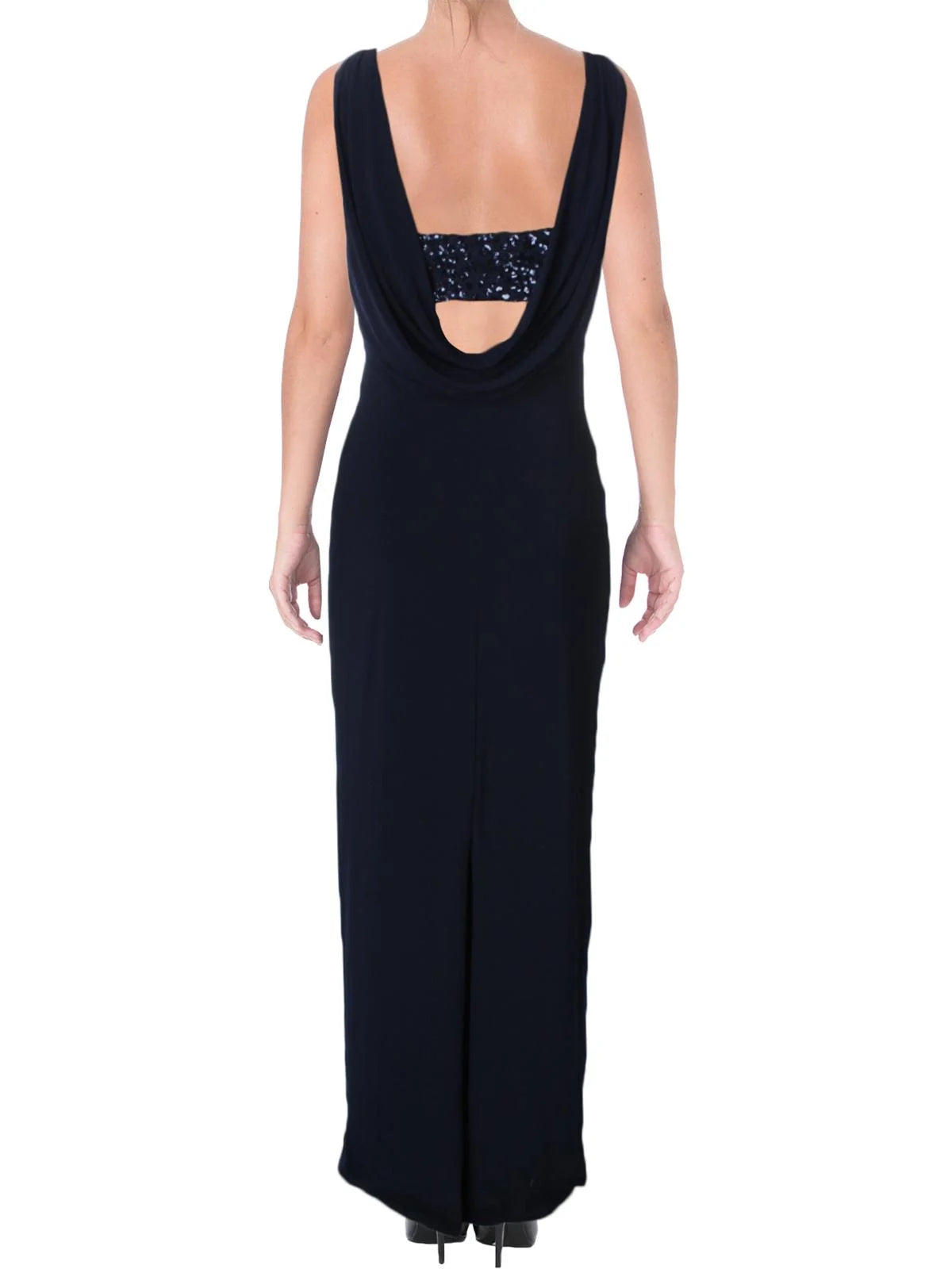 Sequined Cowl Back Evening Dress R4833