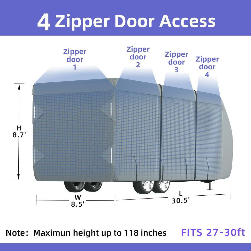 RV Cover 7 Layers Top Camper Cover for 27' to 30' RV with Tongue Jack Cover R976