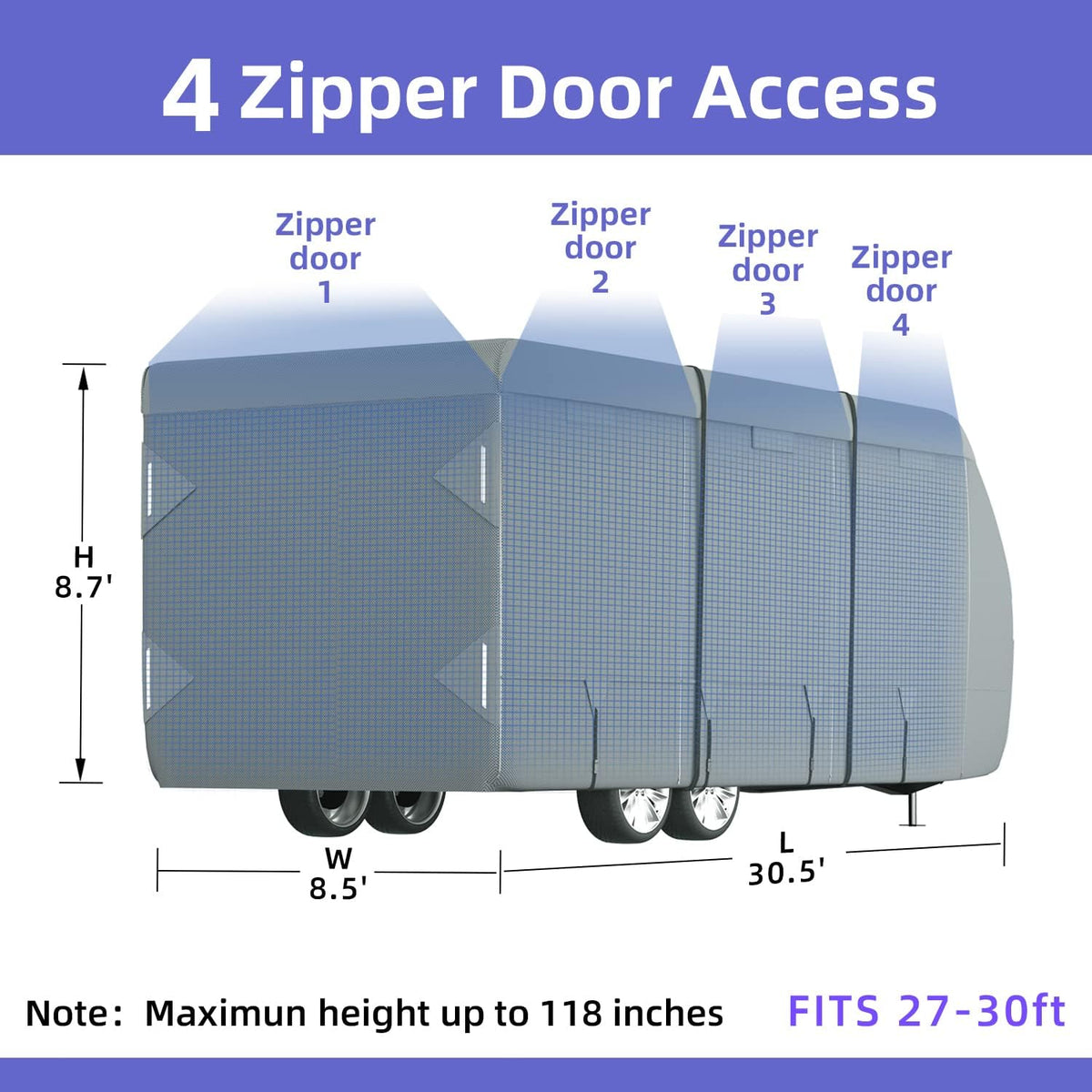 RV Cover 7 Layers Top Camper Cover for 27' to 30' RV with Tongue Jack Cover R976