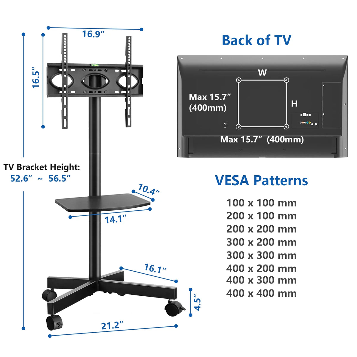 Modern Rolling TV Stand for 32 to 60 inch Flat Panel TVs F8141