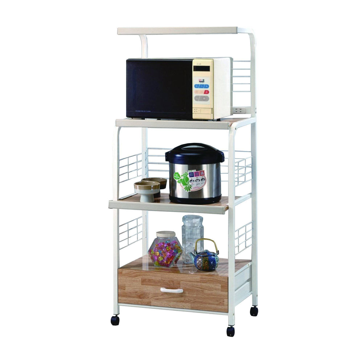 White Kitchen Shelf on Casters N706