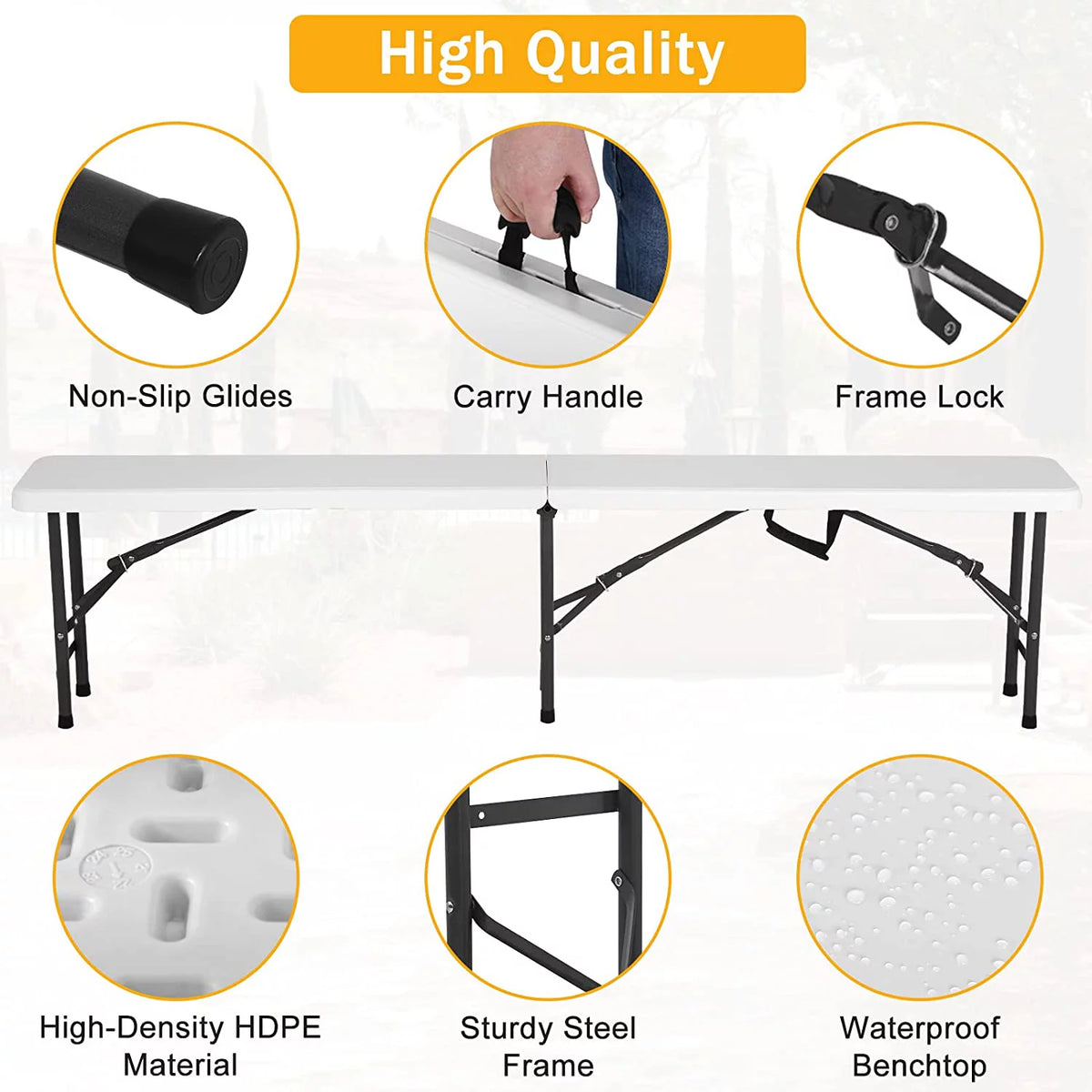 6Ft White Plastic Folding Bench 2 Pack Z328