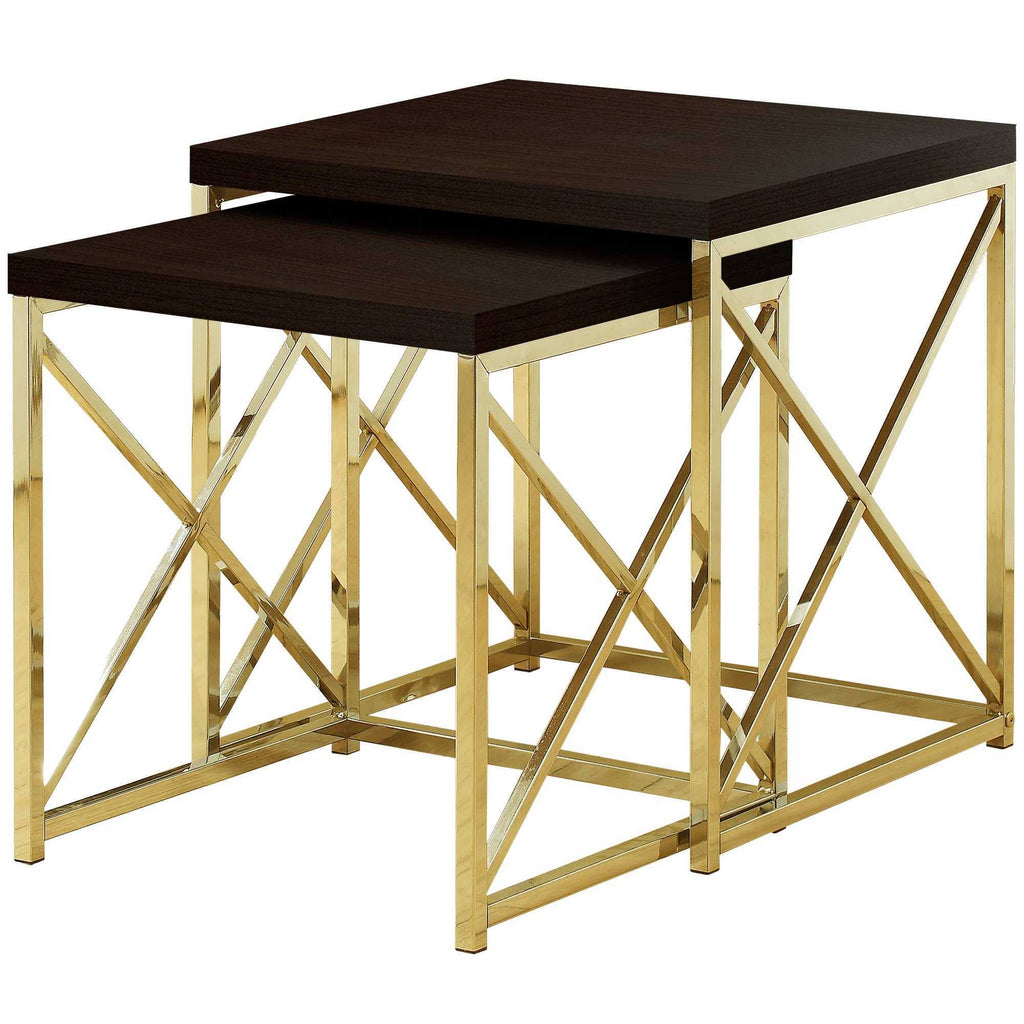 Cappuccino Gold Particle Board Metal 2pcs Nesting Table Set W985