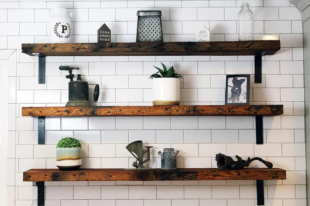 Reclaimed Wood Mantel Shelf with Steel Angle Brackets T279
