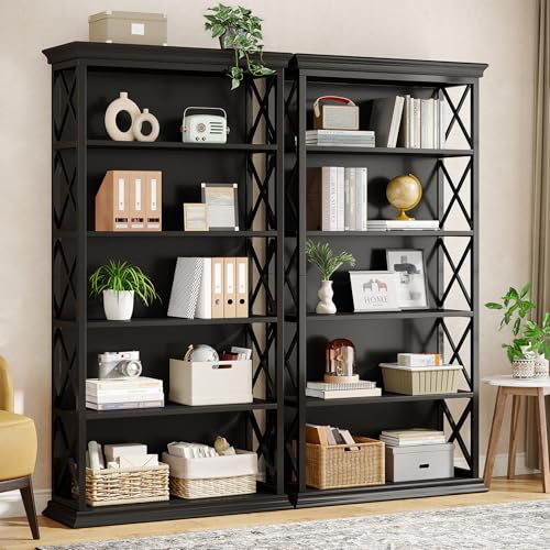 6-Tier 71 Inches Industrial Tall Bookcase, Brown and Black J4259
