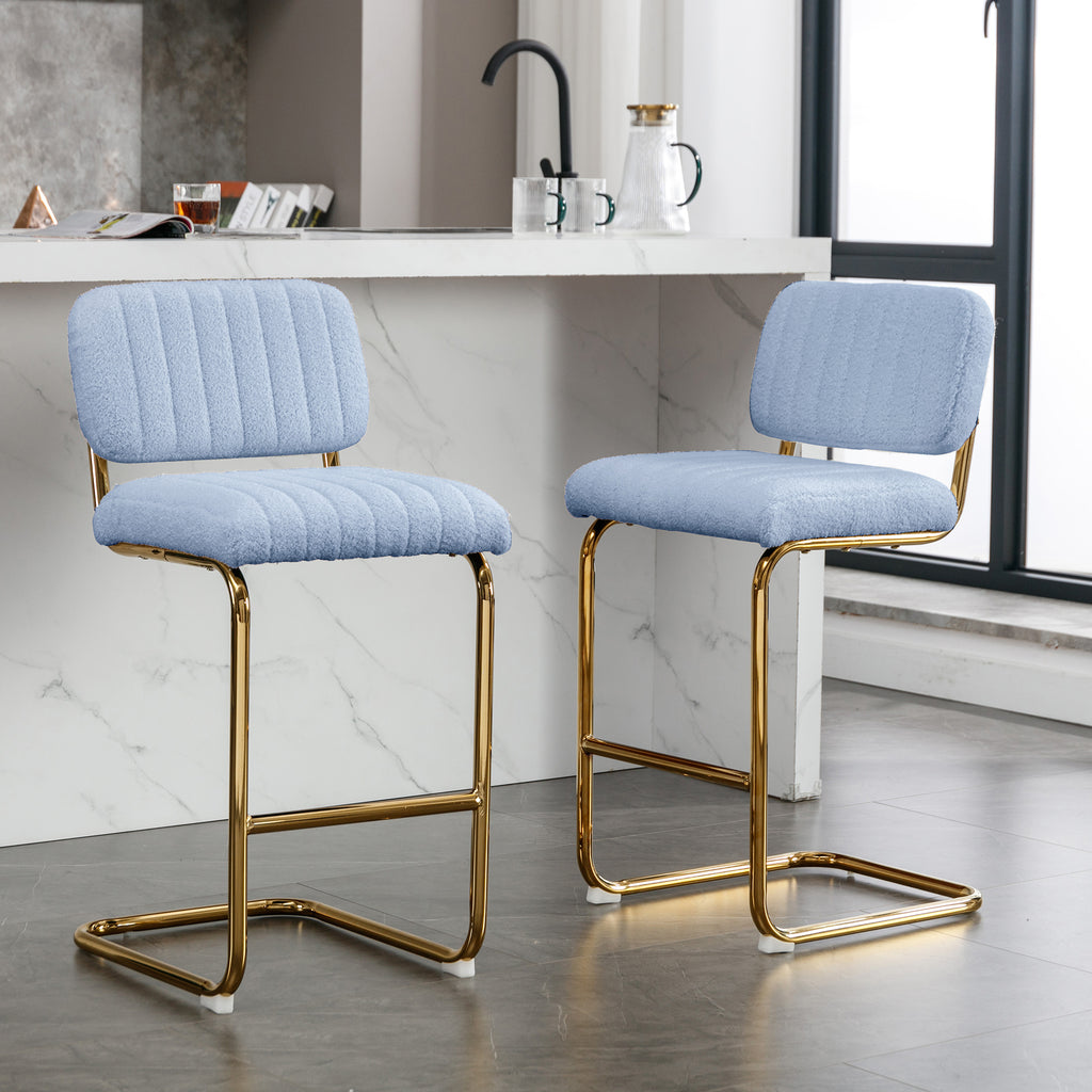 Blue Boucle Upholstered Bar Stools Set of 2 L67869