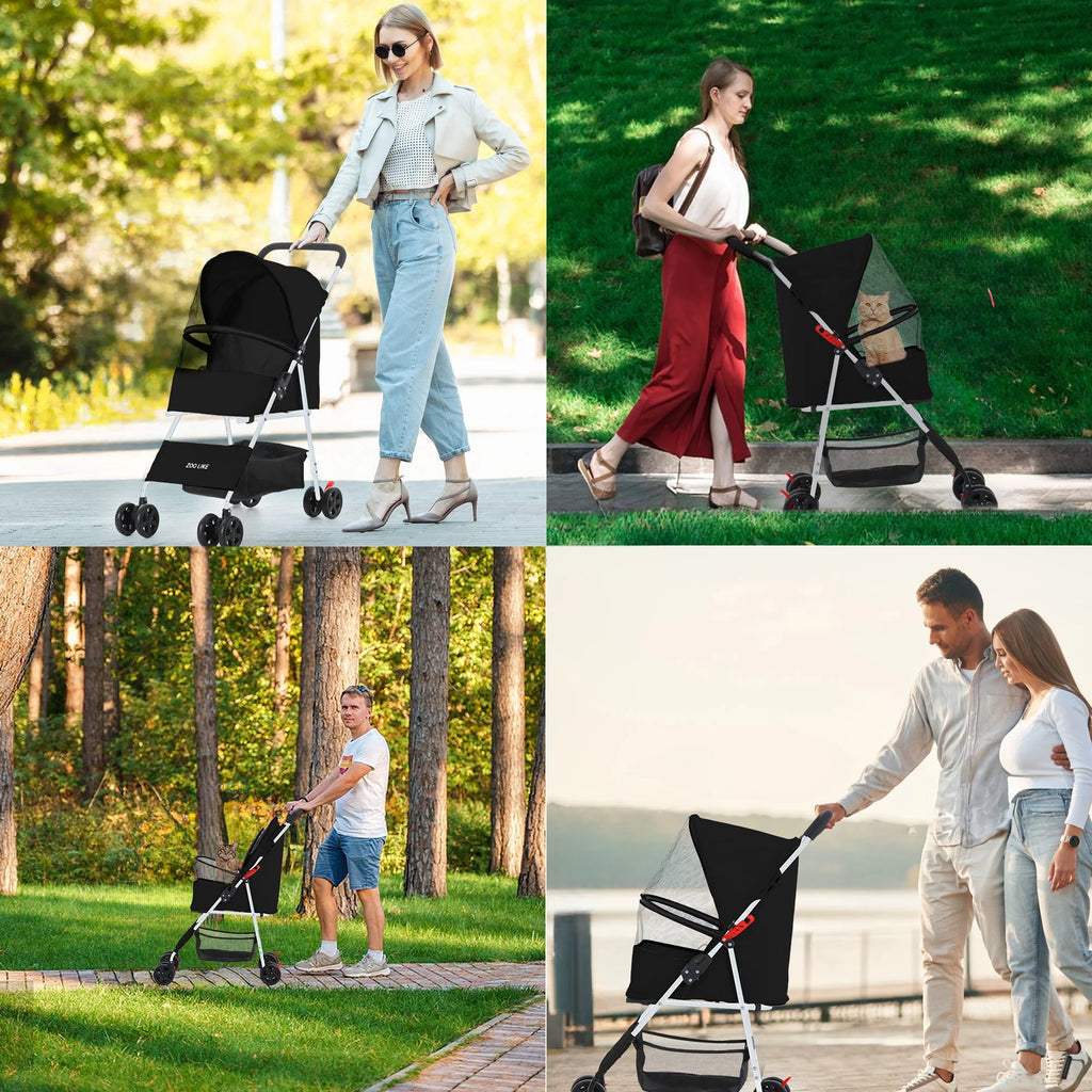 Folding Pet Stroller with Storage Basket, Black I462976