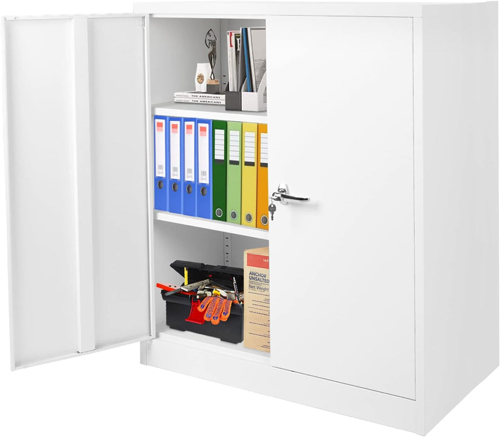 Black Metal Locking Storage Cabinet with 2 Doors and 2 Adjustable Shelves G74884