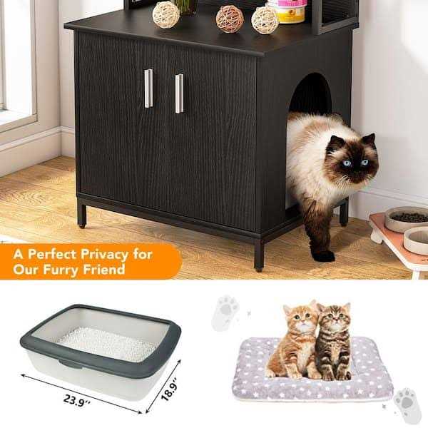 Black Litter Box Enclosure with Shelves and Doors G98861