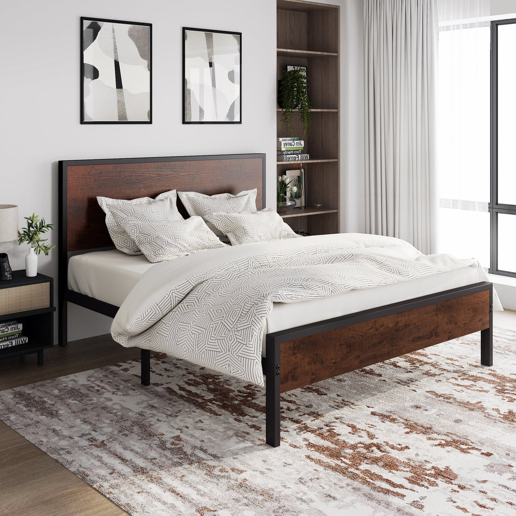 Queen Size Black Oak Headboard Bed Frame I976