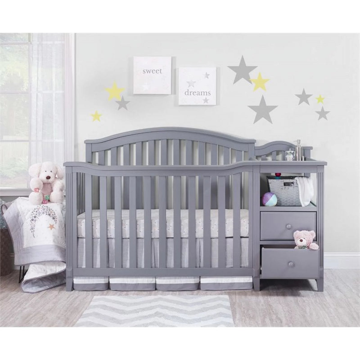 Gray 4-in-1 Convertible Crib and Changer V439030