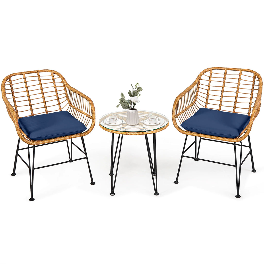 3 Pc Cushioned Patio Rattan Bistro Set X8969