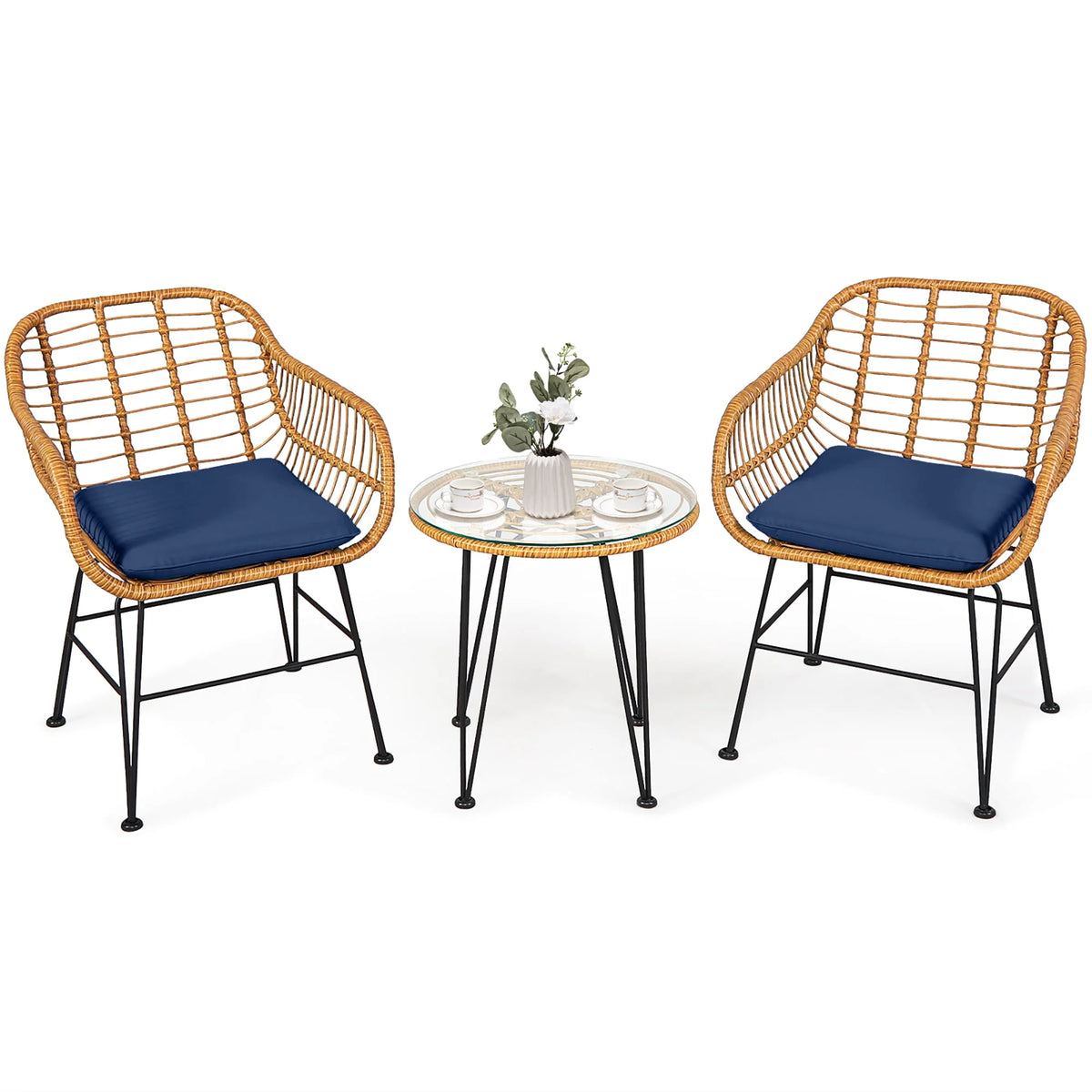 3 Pc Cushioned Patio Rattan Bistro Set X8969
