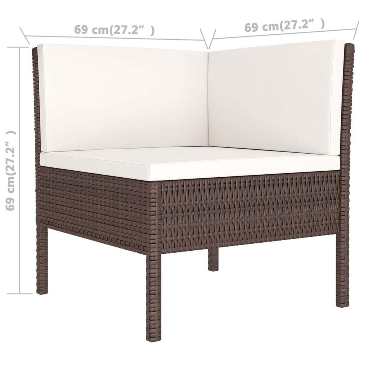 9 Piece Cream White Cushion Brown Poly Rattan Patio Lounge Set F850