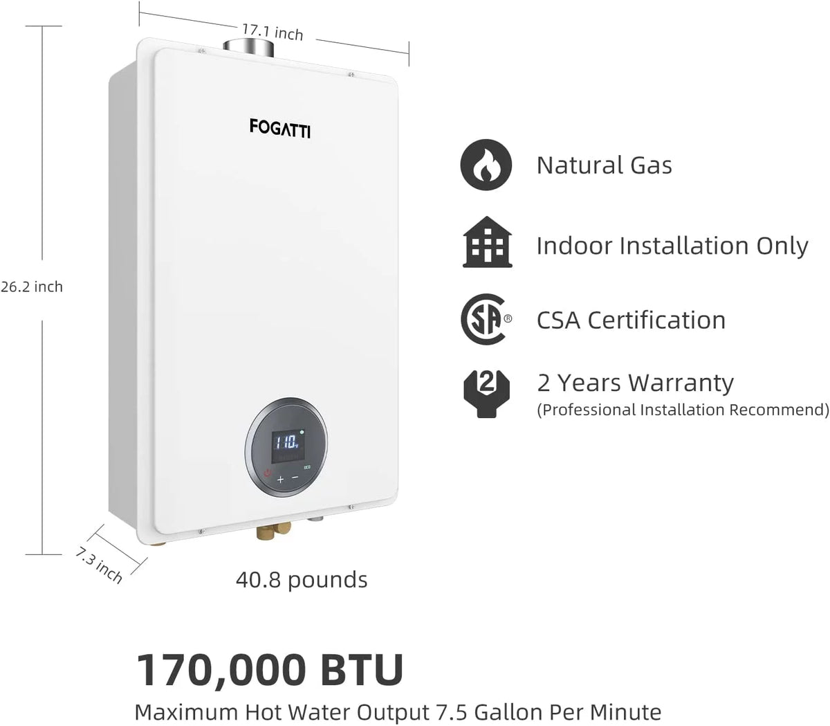 7.5 GPM Natural Gas Tankless Water Heater U2563