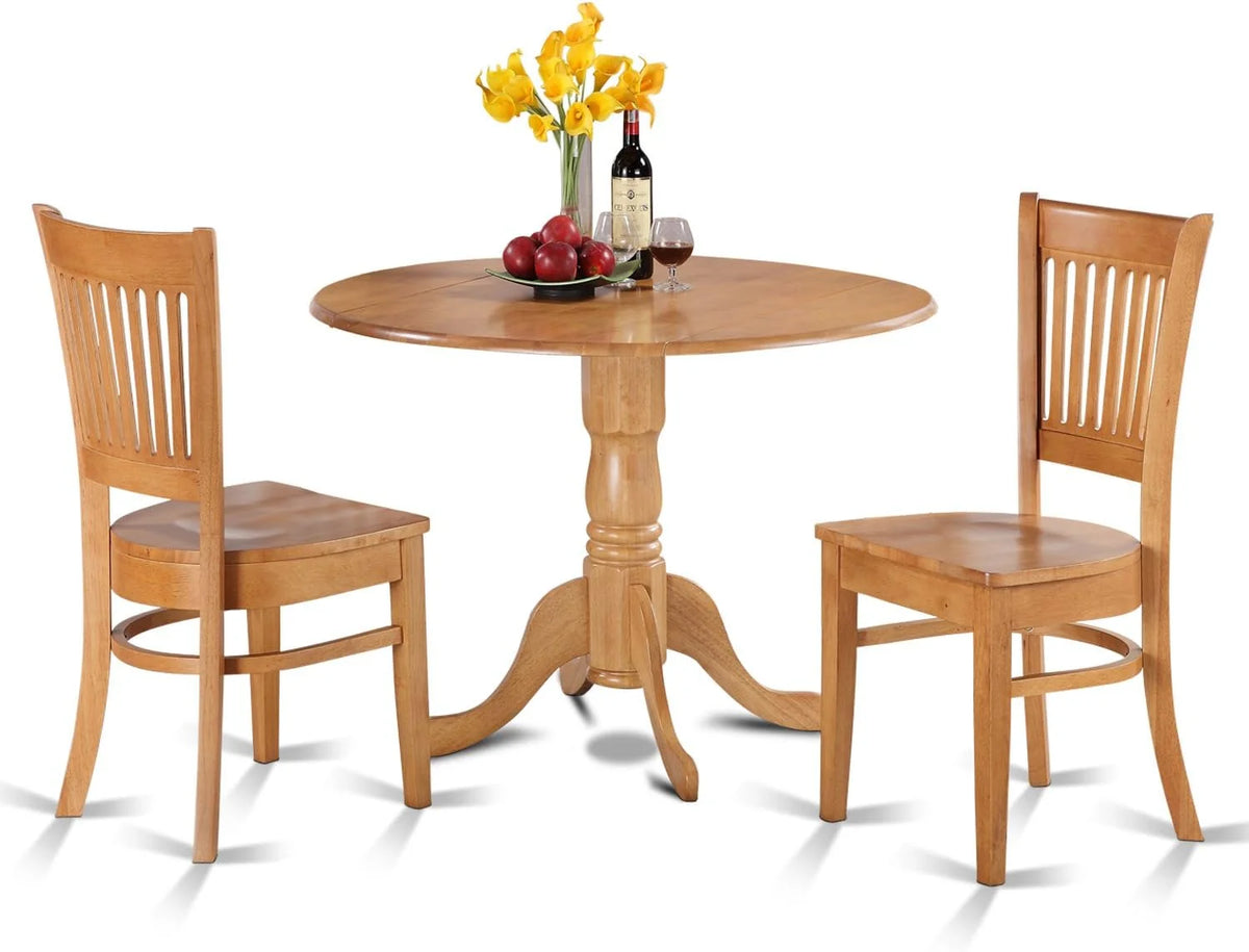 3 Piece Round Dropleaf Dining Table and 2 Wooden Seat Chairs Z5043
