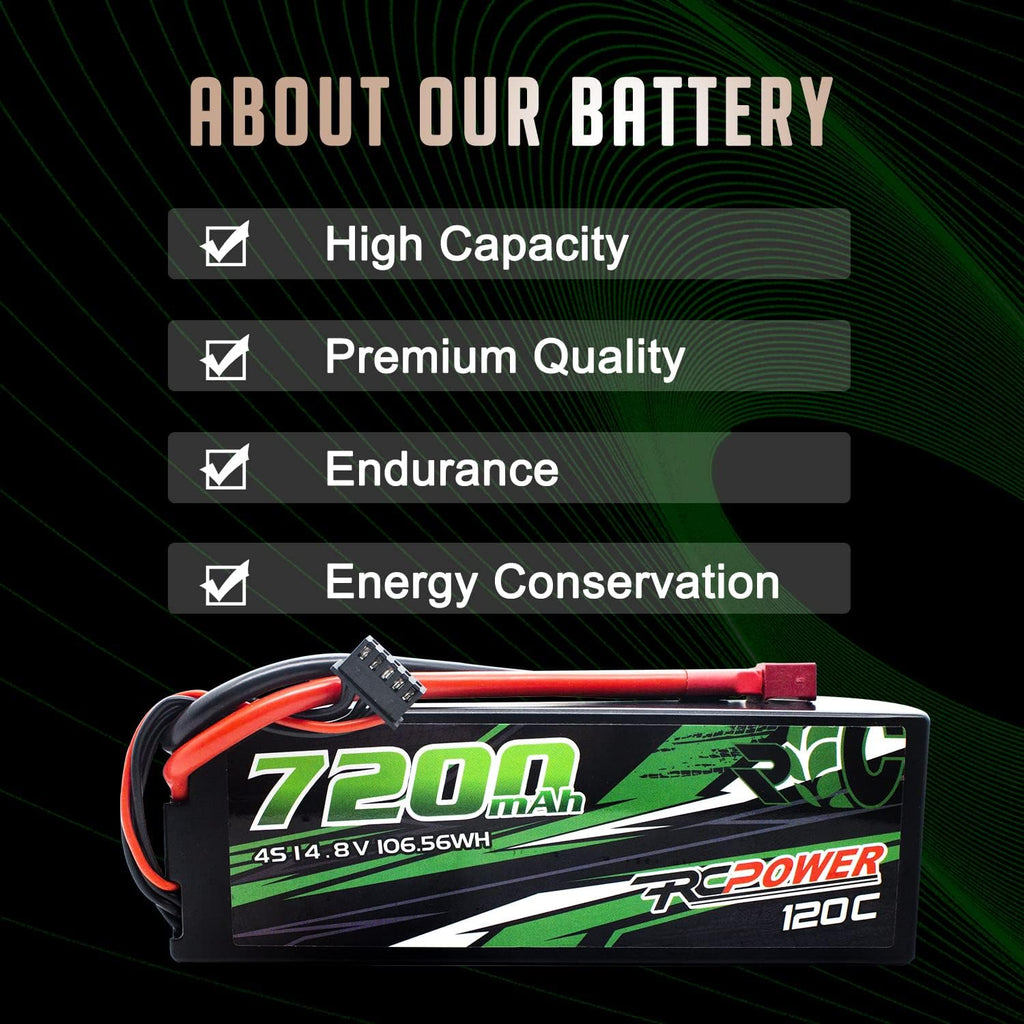 14.8V 7200mAh 4S 120C Hard Case Lipo Battery with T Plug (2Packs) P272