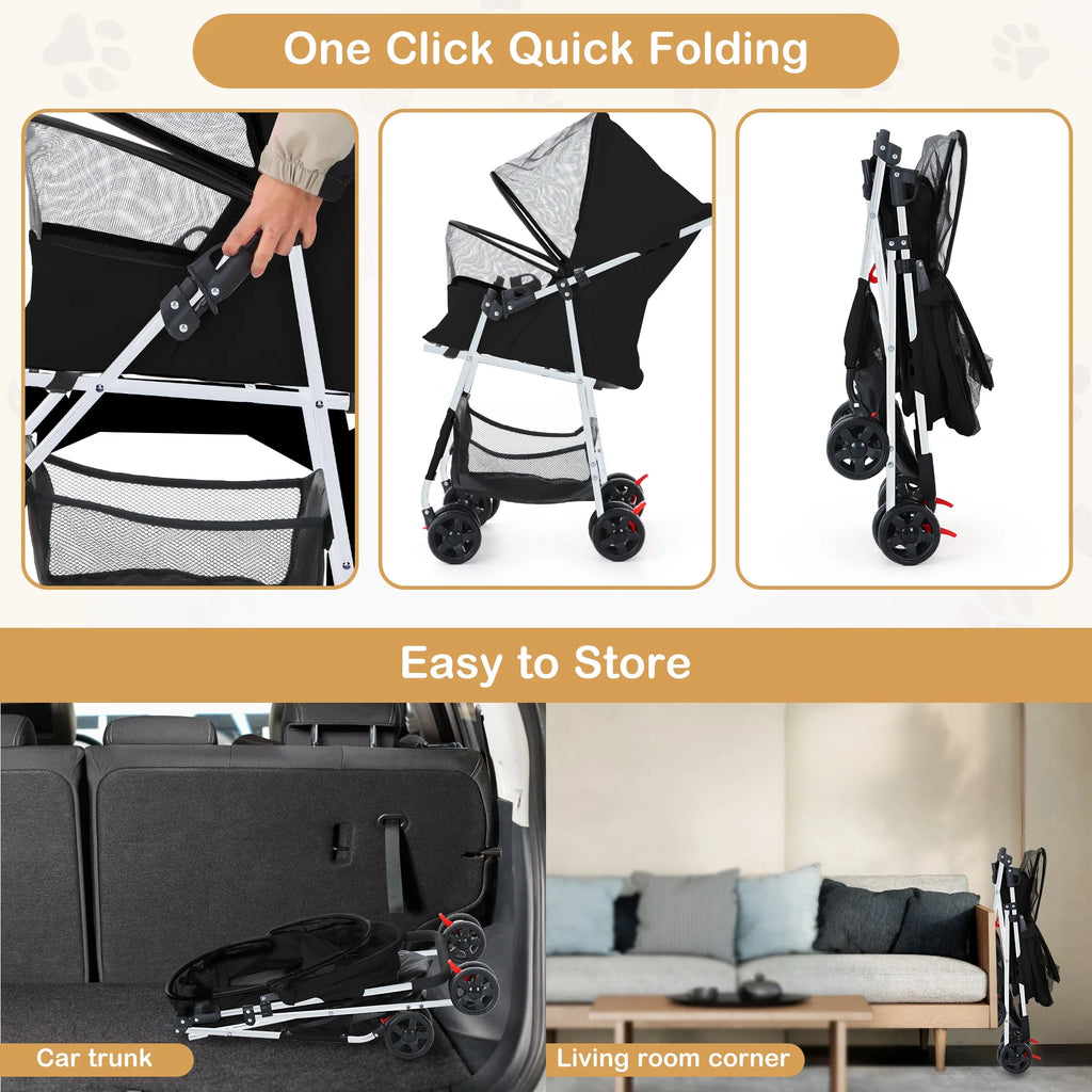 Folding Pet Stroller with Storage Basket, Black I462976