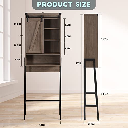Brown Over Toilet Storage Cabinet with Adjustable Shelf Sliding Door H1120
