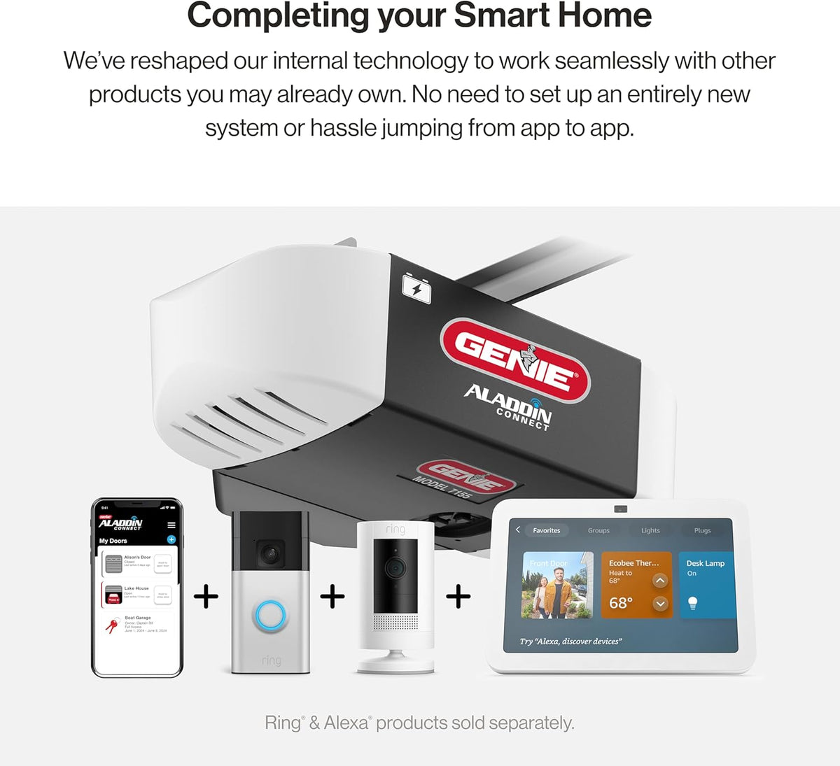 Smart Garage Door Opener with WiFi and Battery Backup, Black/White J131