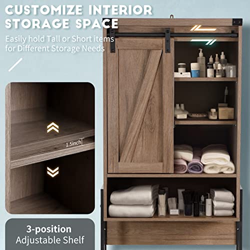 Brown Over Toilet Storage Cabinet with Adjustable Shelf Sliding Door H1120