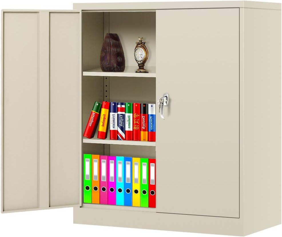 Black Metal Locking Storage Cabinet with 2 Doors and 2 Adjustable Shelves G74884
