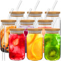 9pcs 16 oz Drinking Glasses with Bamboo Lids and Glass Straw P923