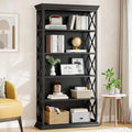 6-Tier 71 Inches Industrial Tall Bookcase, Brown and Black J4259