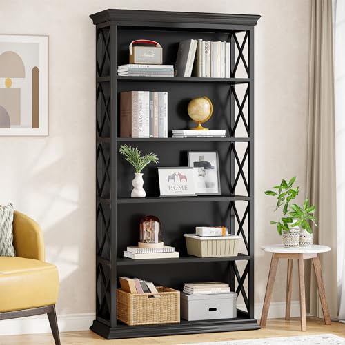 6-Tier 71 Inches Industrial Tall Bookcase, Brown and Black J4259