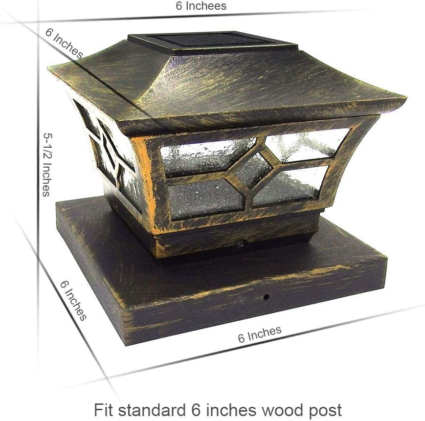 Bronze Metal Glass 6 x 6 Inches Solar Post Cap G2655