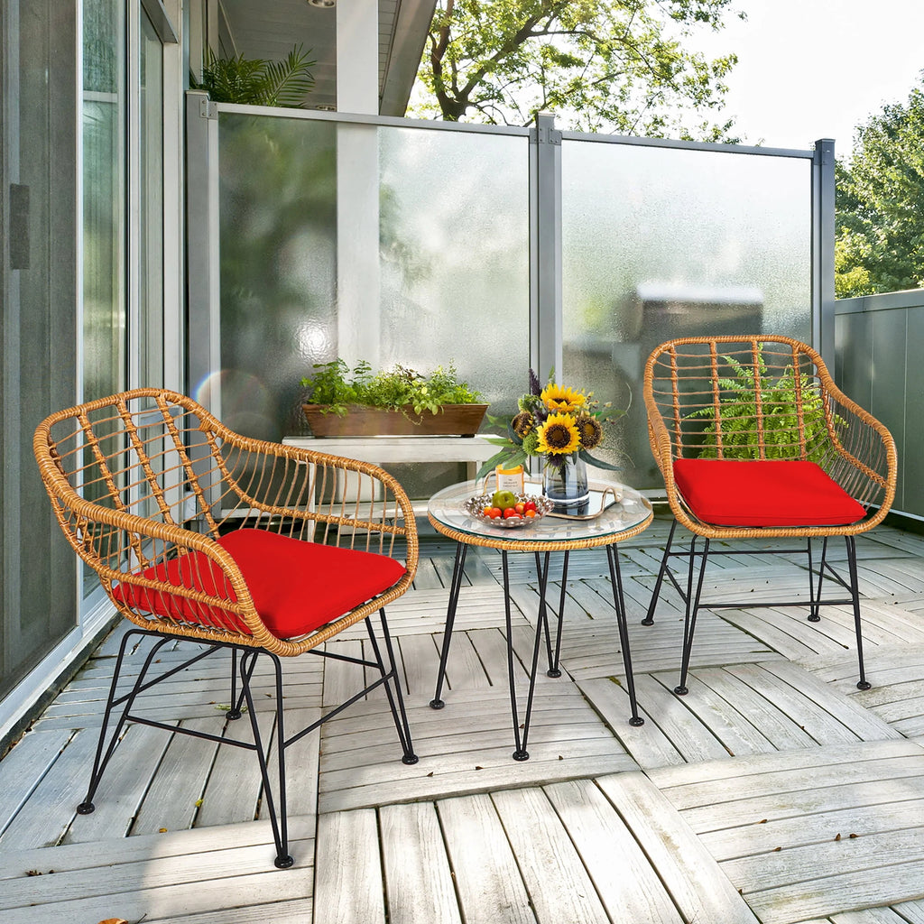 3 Pc Cushioned Patio Rattan Bistro Set X8969