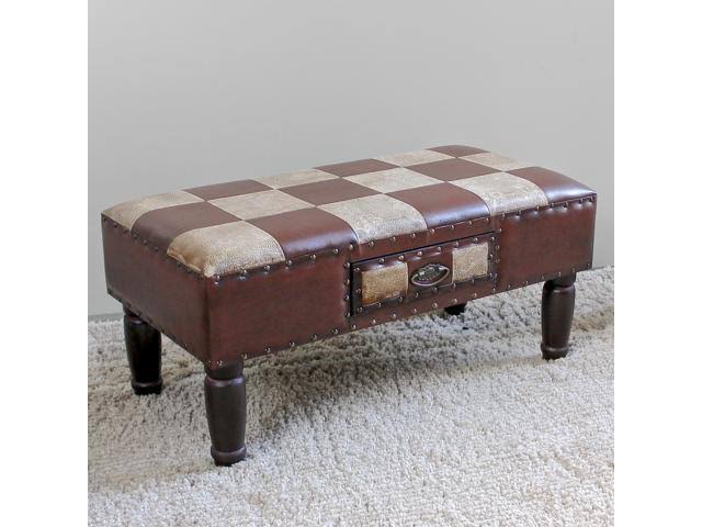 Medium One Drawer Faux Leather Bench D964