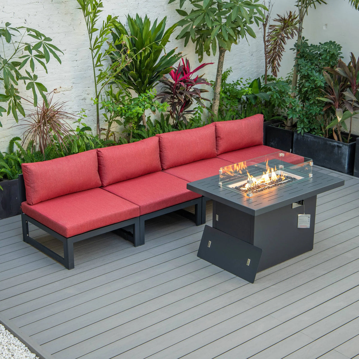 5-Piece Patio Chairs and Fire Pit Table Set Black Aluminum With Cushions X19604