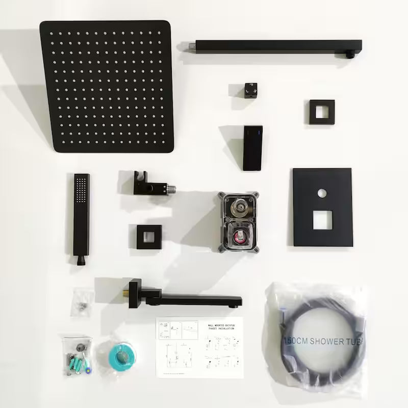 3-Spray Hand Shower Tub and Shower Faucet with 12 in. Rain Shower Head in Matte Black E7374