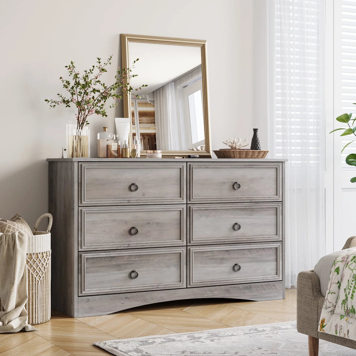 Gray 6 Drawer Wood Dresser P104312