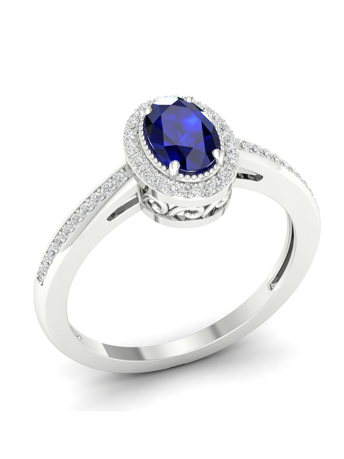 10K White Gold Oval Cut Blue Sapphire Diamond Halo Ring W6465