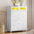 White 6 Drawers Wood Dresser with LED Lights R835