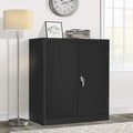Gray Lockable Steel Storage Cabinet with Doors and Shelves M75426
