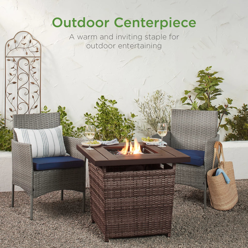 28in Propane Gas Fire Pit Table 50,000 BTU Outdoor Wicker U289