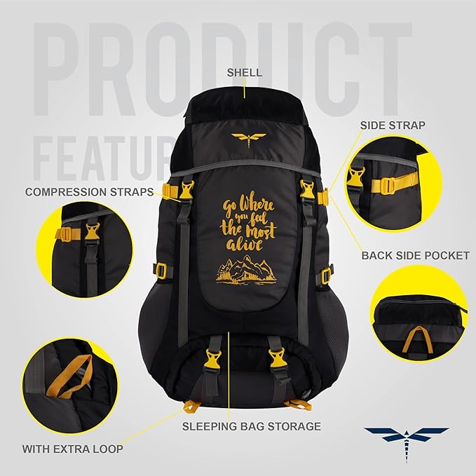 Black 65 Litres Travel Backpack J866