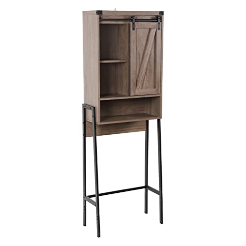 Brown Over Toilet Storage Cabinet with Adjustable Shelf Sliding Door H1120