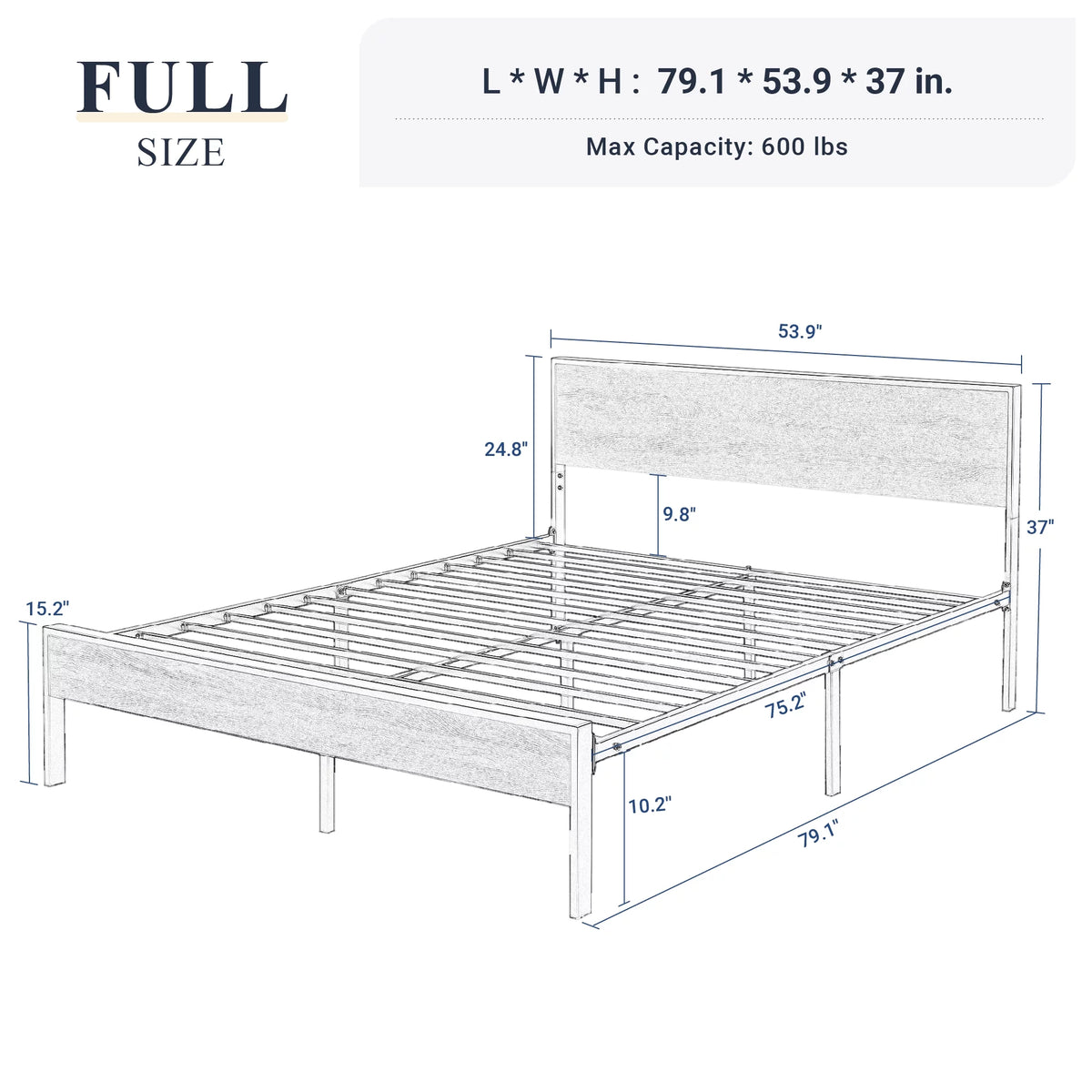 Queen Size Black Oak Headboard Bed Frame I976