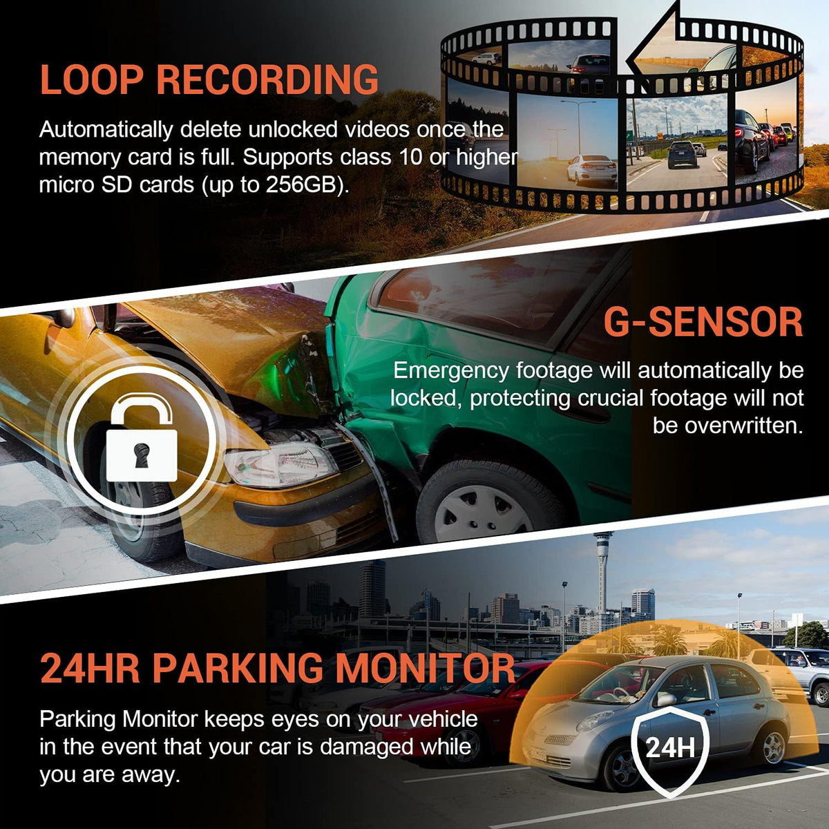 2.4" LCD FHD 1080p 170 Degree Wide Angle Dual Channel Dash Cam with Rear Camera C360171