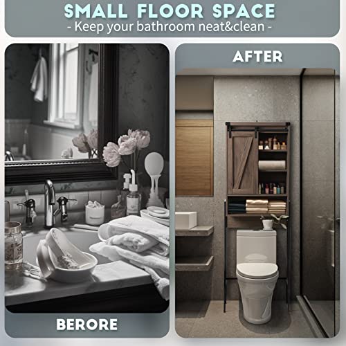 Brown Over Toilet Storage Cabinet with Adjustable Shelf Sliding Door H1120