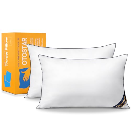Pack of 2 Throw Pillow Inserts, 12x20, White, 100% Cotton Cover M777