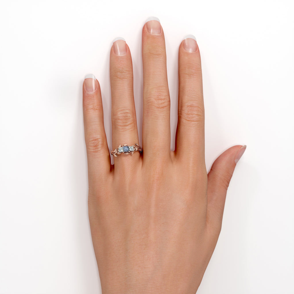 Triple Stone Engagement Ring with Salt and Pepper Diamond and Moissanite C3549