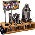 Black 23-Piece Stainless Steel Bartender Kit with Bamboo Stand J78960