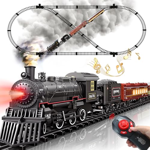 Remote Control Train Set with Track, Lighting, Rechargeable Battery, Smoke, Whistle & Lights Z6123