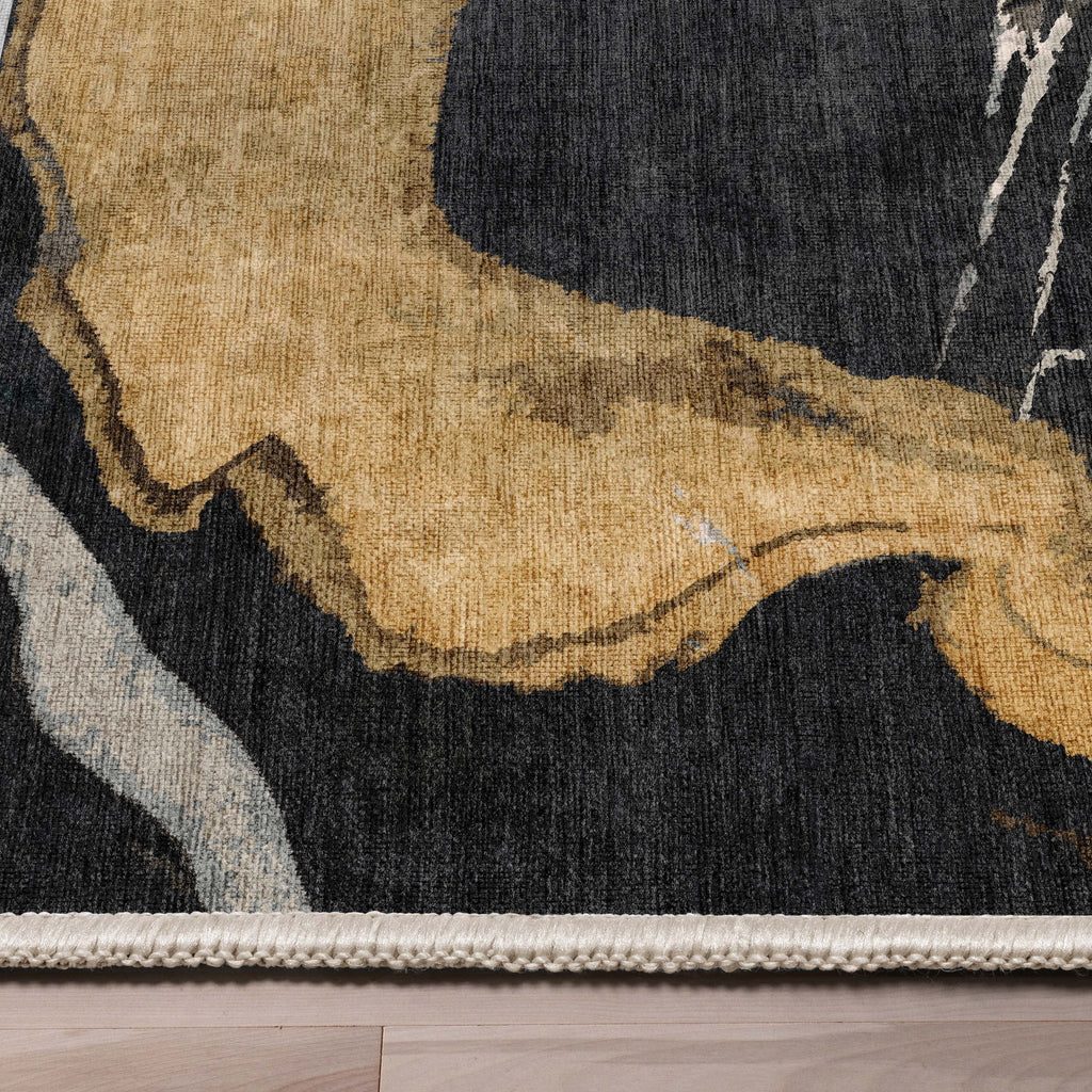 Black Gold Flatweave Area Rug O95694